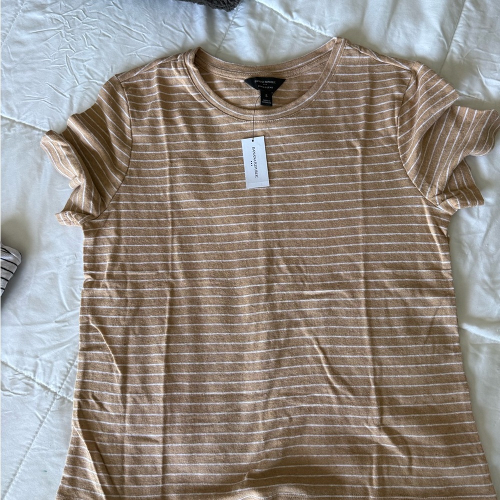 Banana Republic Striped Short Sleeve Tees - White & Tan - Picture 2 of 5